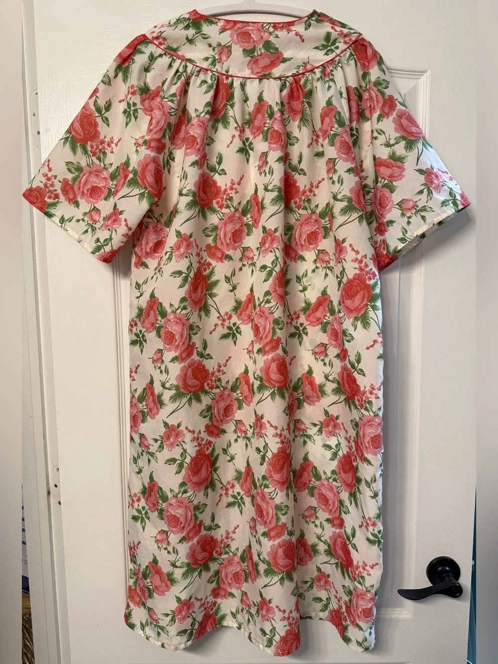 Vintage Check Me First Floral House Dress Size M Pink Rose Granny Chic Pristine - Picture 2 of 7